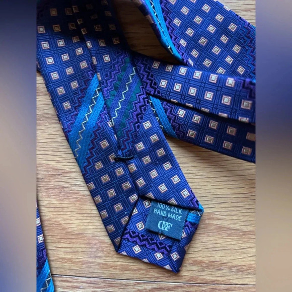 DANIEL DE FASSON Handmade 100% Silk Tie Men's Purple Blue Abstract Necktie - Picture 3 of 5